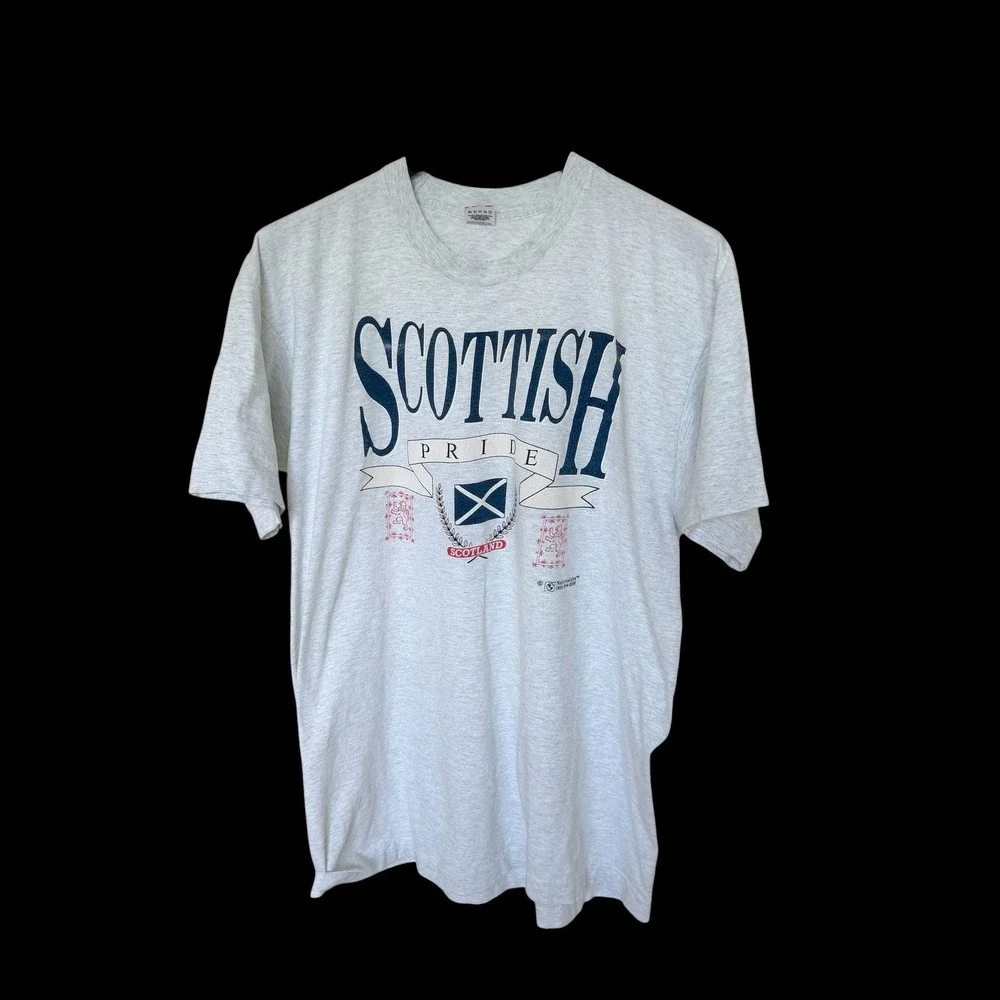 80's Scottish Pride T-Shirt XL Gray Short Sleeve Scotland Tee Distressed